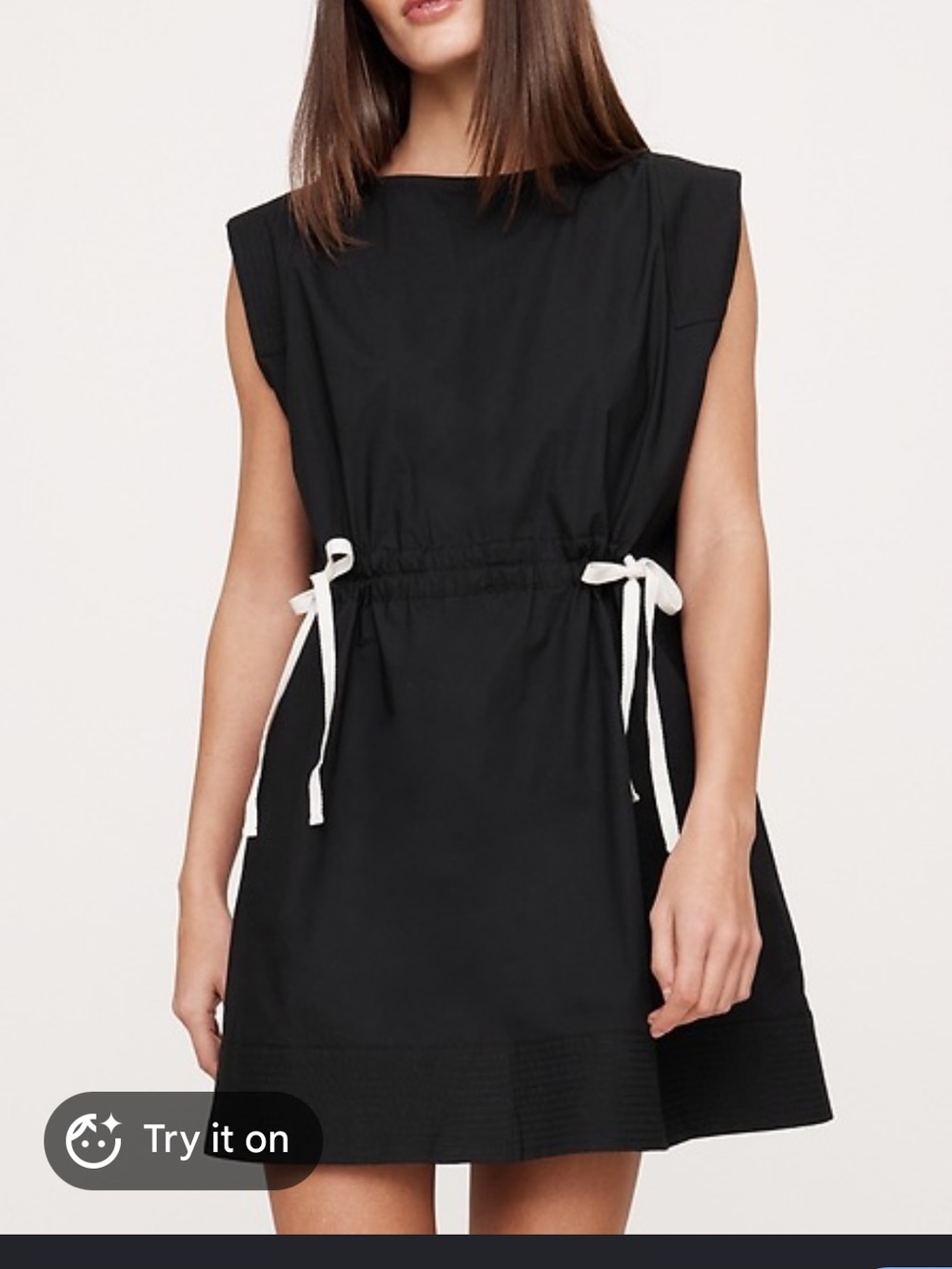 Banana Republic Black Cotton Dress with Ivory Waist Cinching Ties